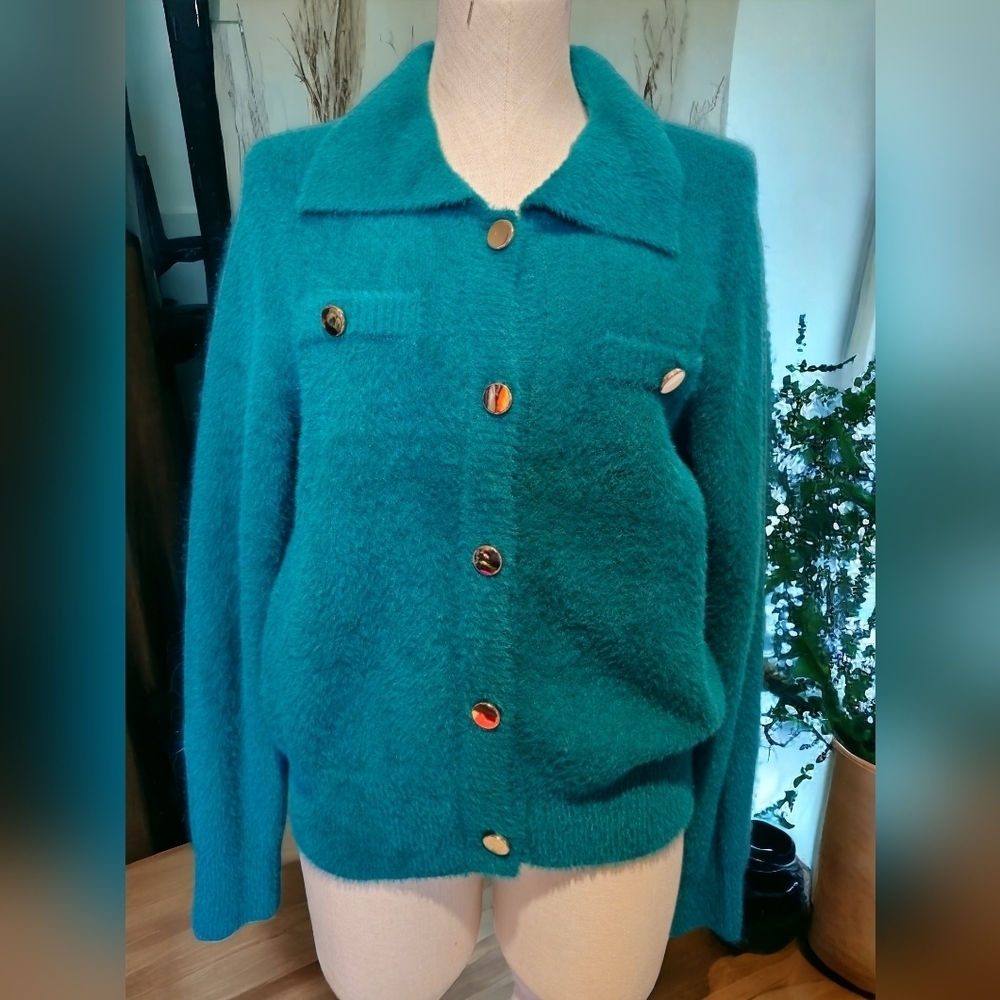 Broadway Womens Fuzzy Green Sweater [L]